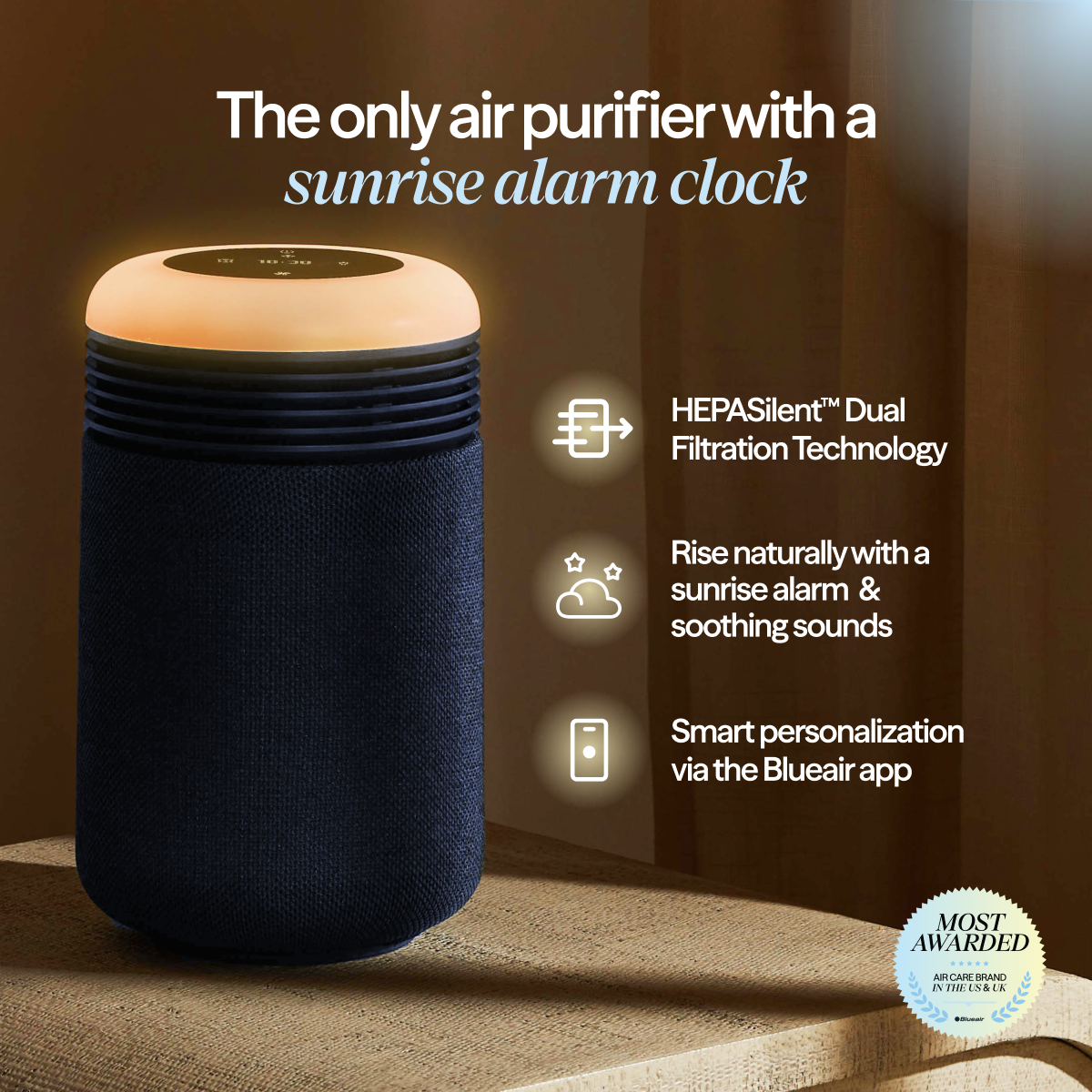 Mini Restful™ Sunrise Clock Air Purifier in Midnight - Image 2